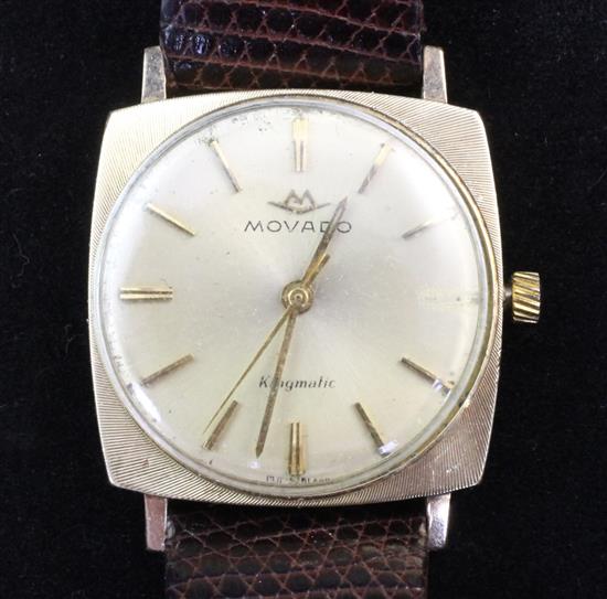 A gentlemans 14ct gold Movado Kingmatic wrist watch,